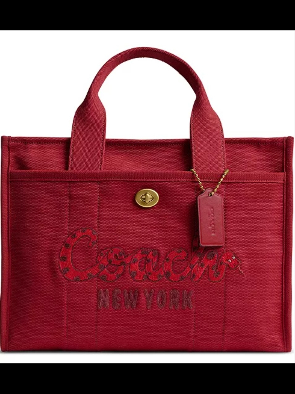 Coach 2025 Year Snake Med Red Canvas Tote with Year Of The Snake 2025 Gold Charm - Picture 3 of 11